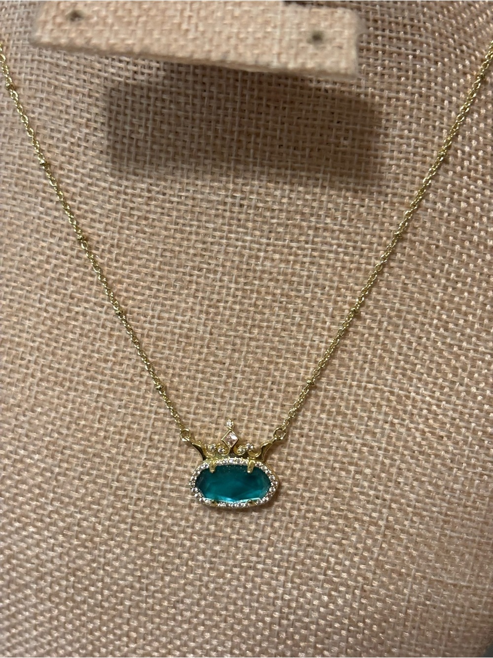 Kendra Scott Gold Necklace with Teal Stone and Crown Accent